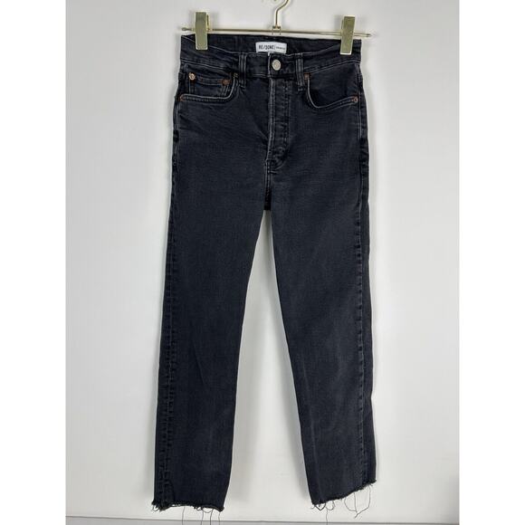 RE/DONE Originals Stove Pipe High-rise Raw Hem Jeans in Black Size 25 - Picture 1 of 11